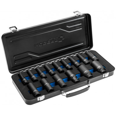 Набор ударных глубоких шестигранных головок 1/2", 15 шт. в кейсе, CrMo HT4R049 HOEGERT