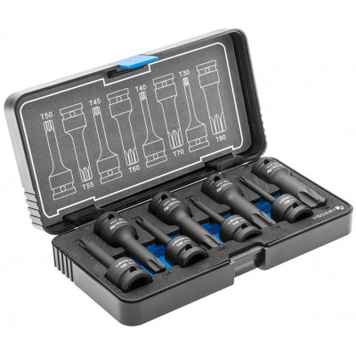 Торцевые головки, ударныеTorx, 8 шт., 1/2", CrMo HT6R002 HOEGERT